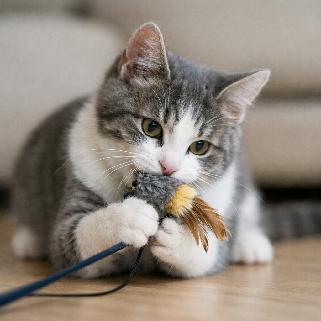 Cat playing with toy