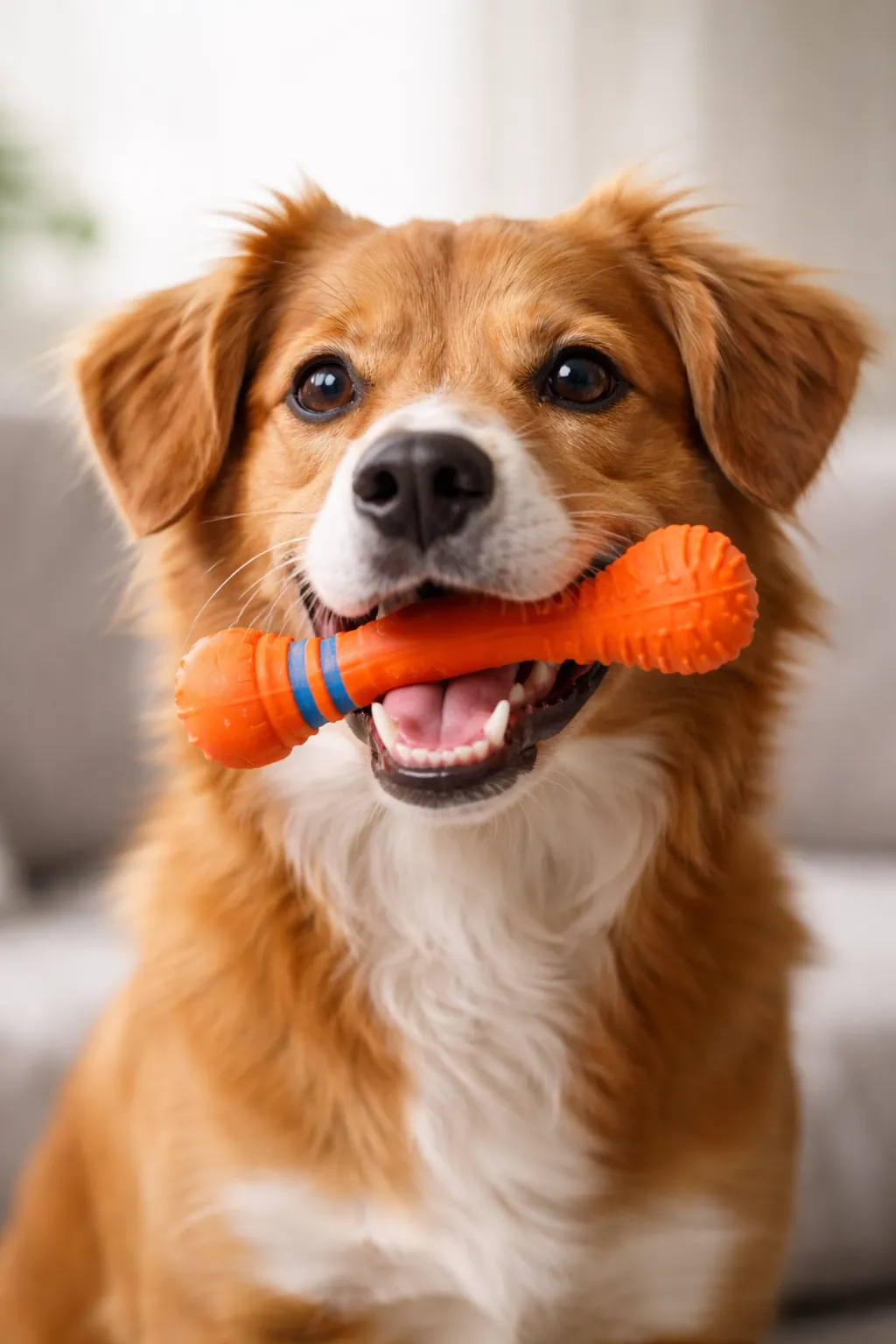 Dog with chew toy