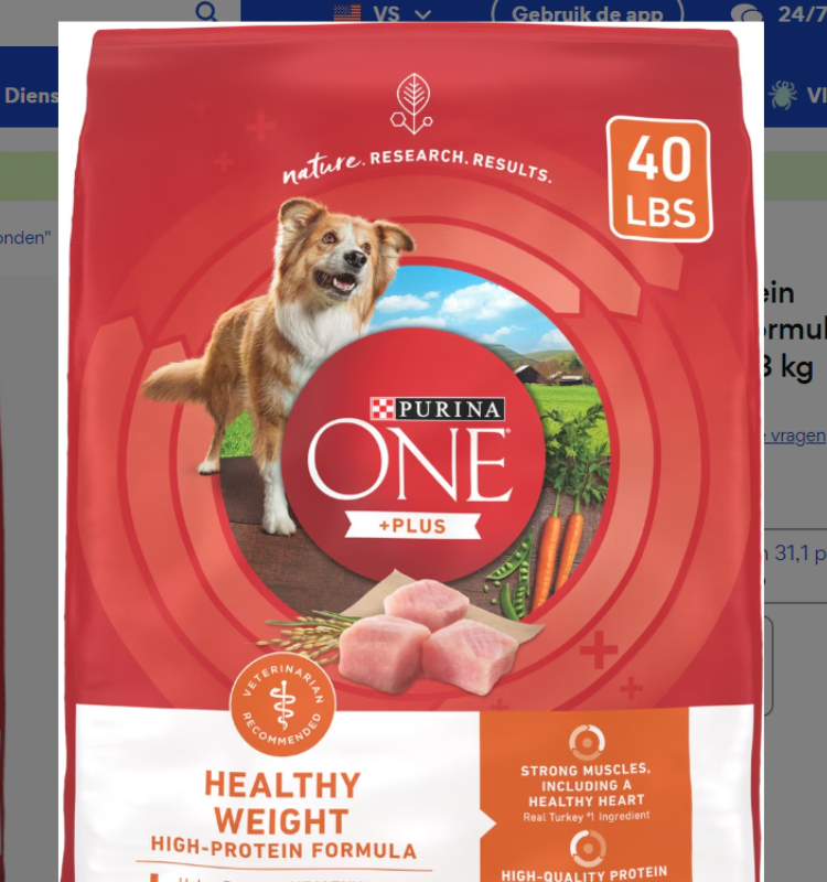 Purina ONE Plus high‑protein dog food for weight management